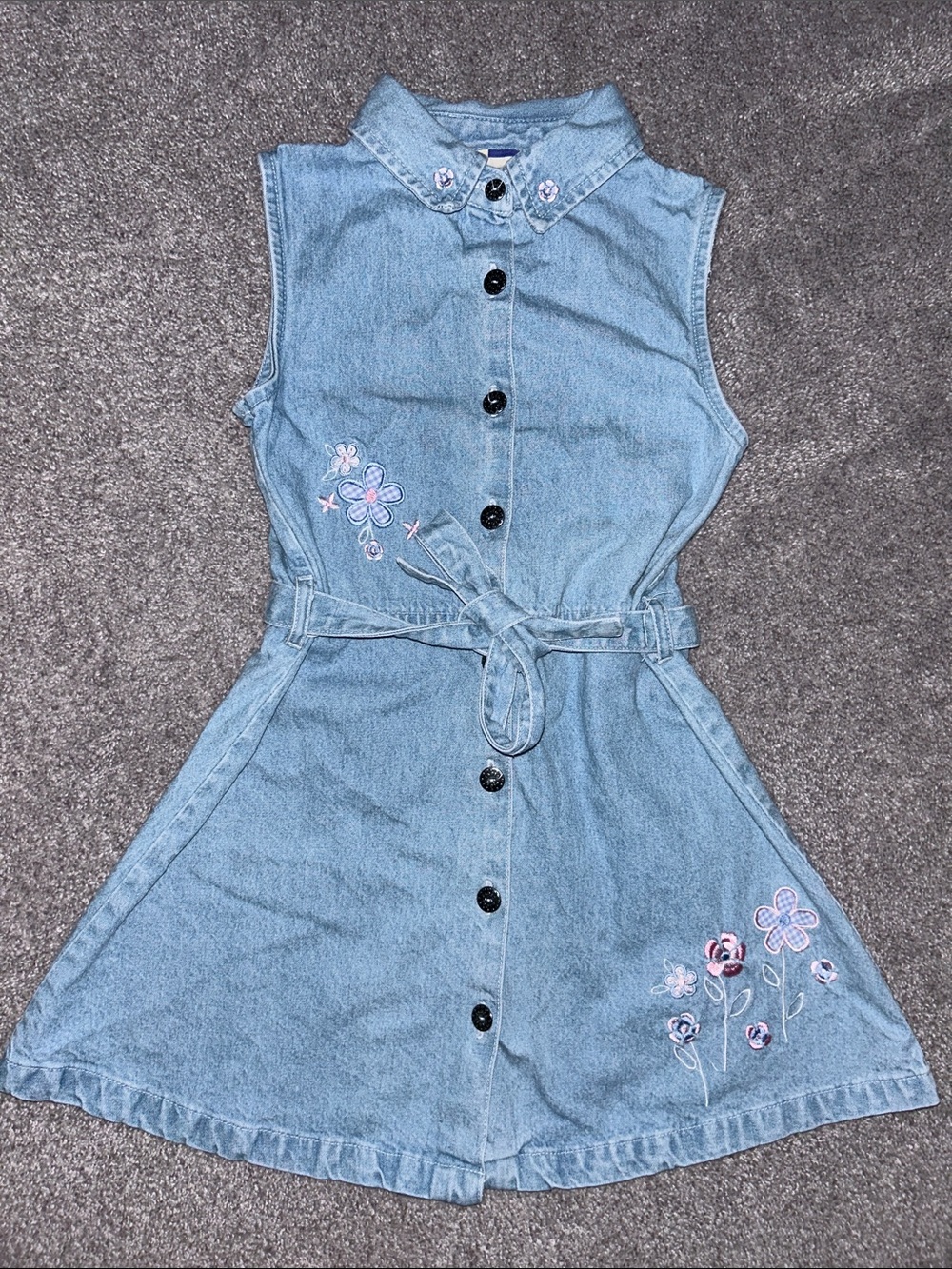Vintage- Girls’ (6/6X) Denim Flower Dress